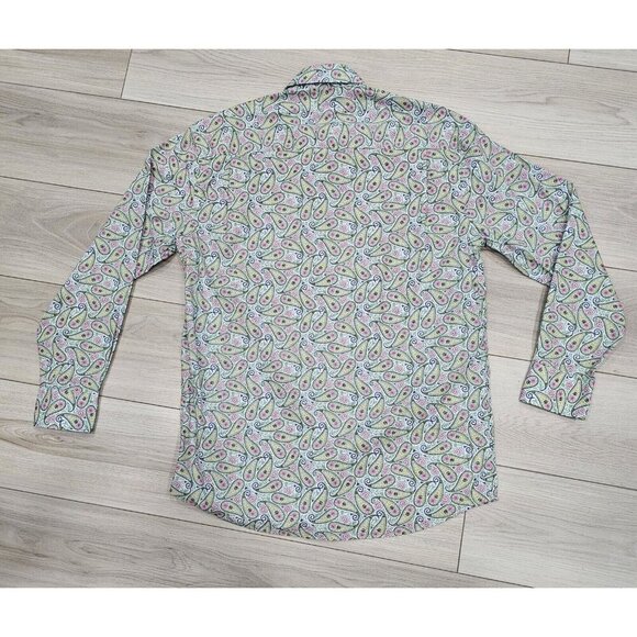 Alan Flusser Size Medium Men's Cotton Paisley Colorful Button Down Dress Shirt - Picture 3 of 10
